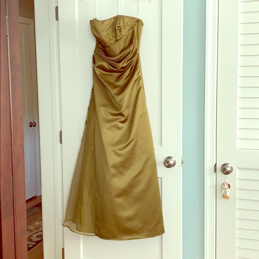 Olive prom dress with accent beading